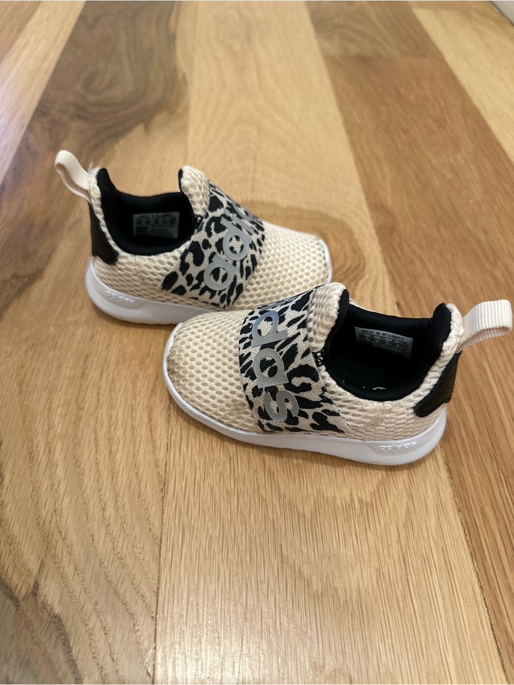 adidas Kids Cream Slip-On Sneakers with Leopard Strap
